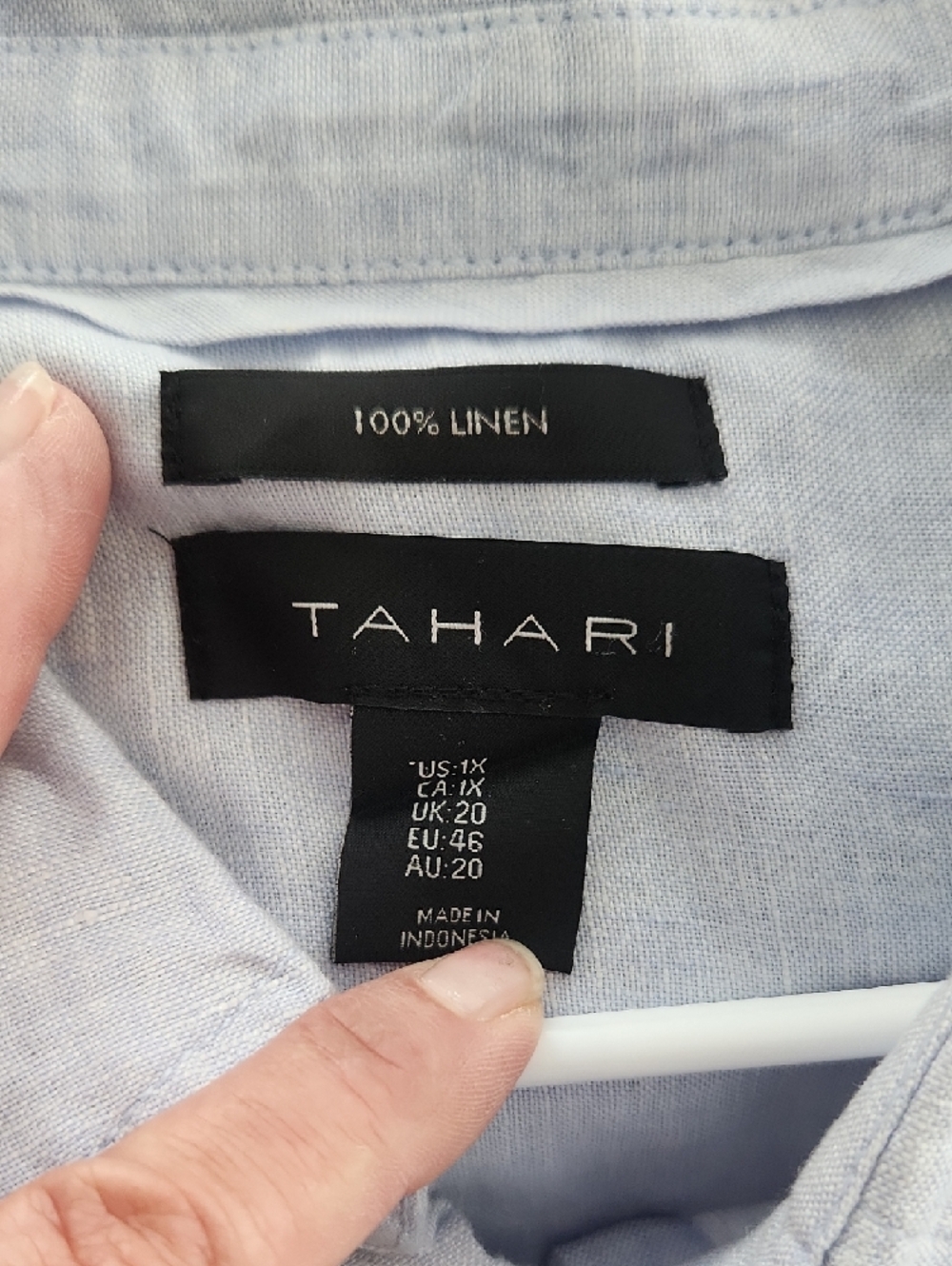 Tahari Pale Blue Linen Button-Front Shirt - Picture 6 of 6
